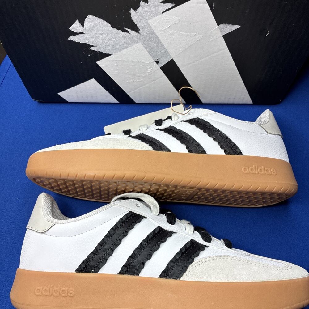 New adidas Barreda Sneakers Women’s Retro T-Toe Lace-Up White Black Gum Size 11
